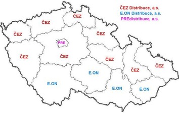 Plyn a elektřina ČR - mapy distribučních území