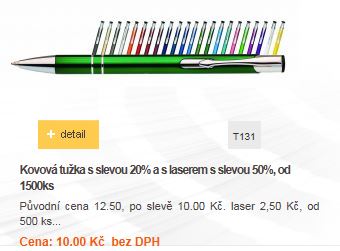 Kovová tužka s slevou 20% a s laserem s slevou 50%, od 1500ks