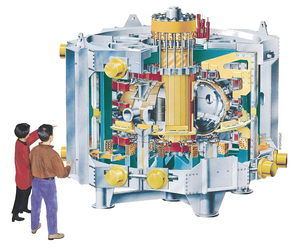 V řezu zobrazený tokamak COMPASS