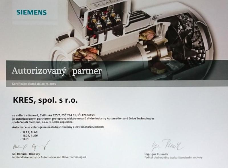 Autorizovaný partner pro opravy elektromotorů Siemens Opava, Ostrava