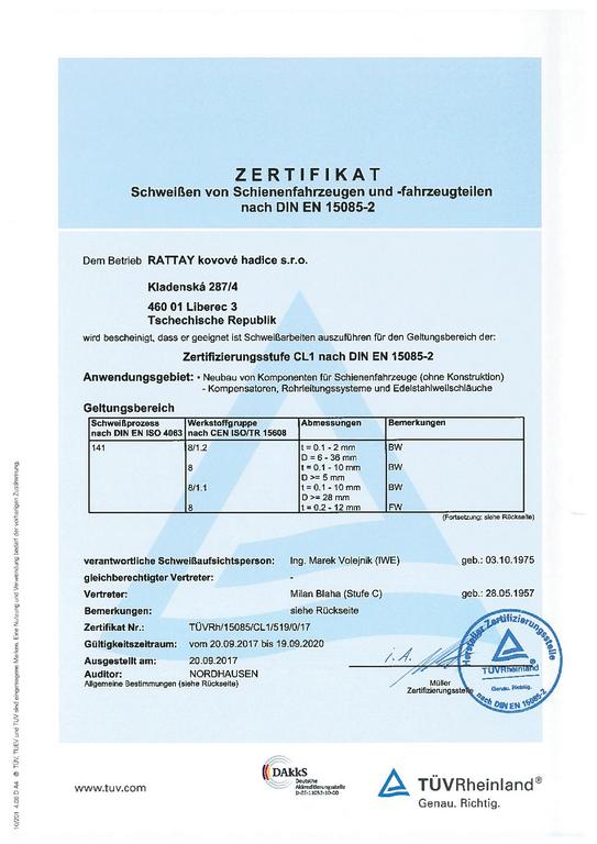 Certifikát kvality EN a DE