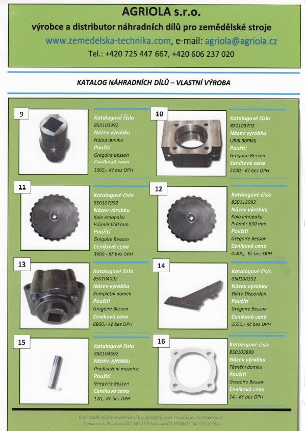 katalog náhradních dílů na stroje Gregoire-Besson