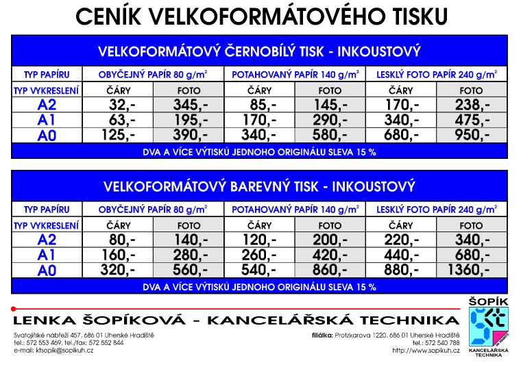 velkoformátový tisk Uherské Hradiště - ceník