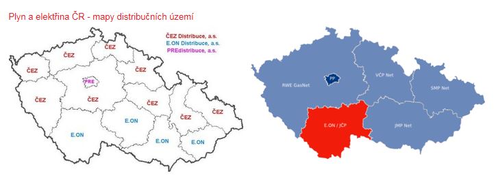 Plyn a elektřina ČR - mapy distribučních území