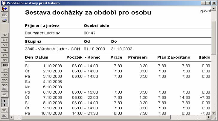 Evidence docházky